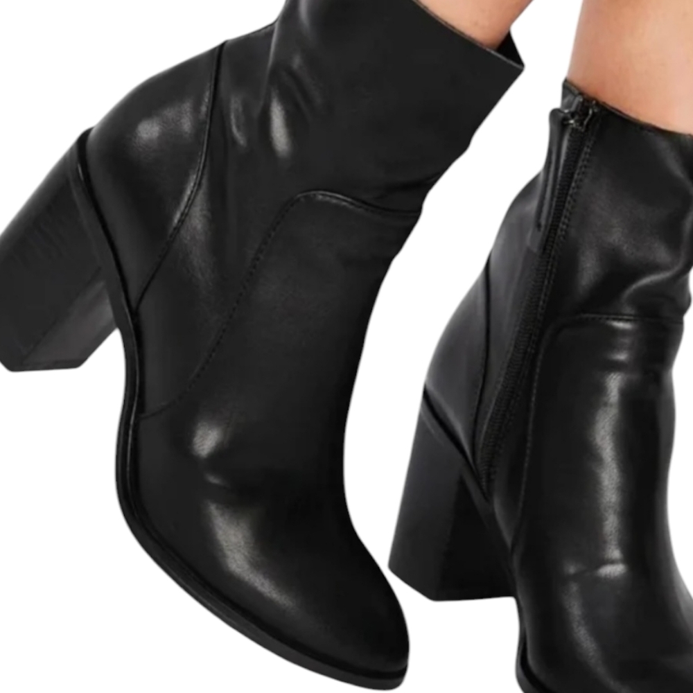 Women's Black Ankle Booties Pointed Block Heel Boots Size 6 Faux Leather Brash